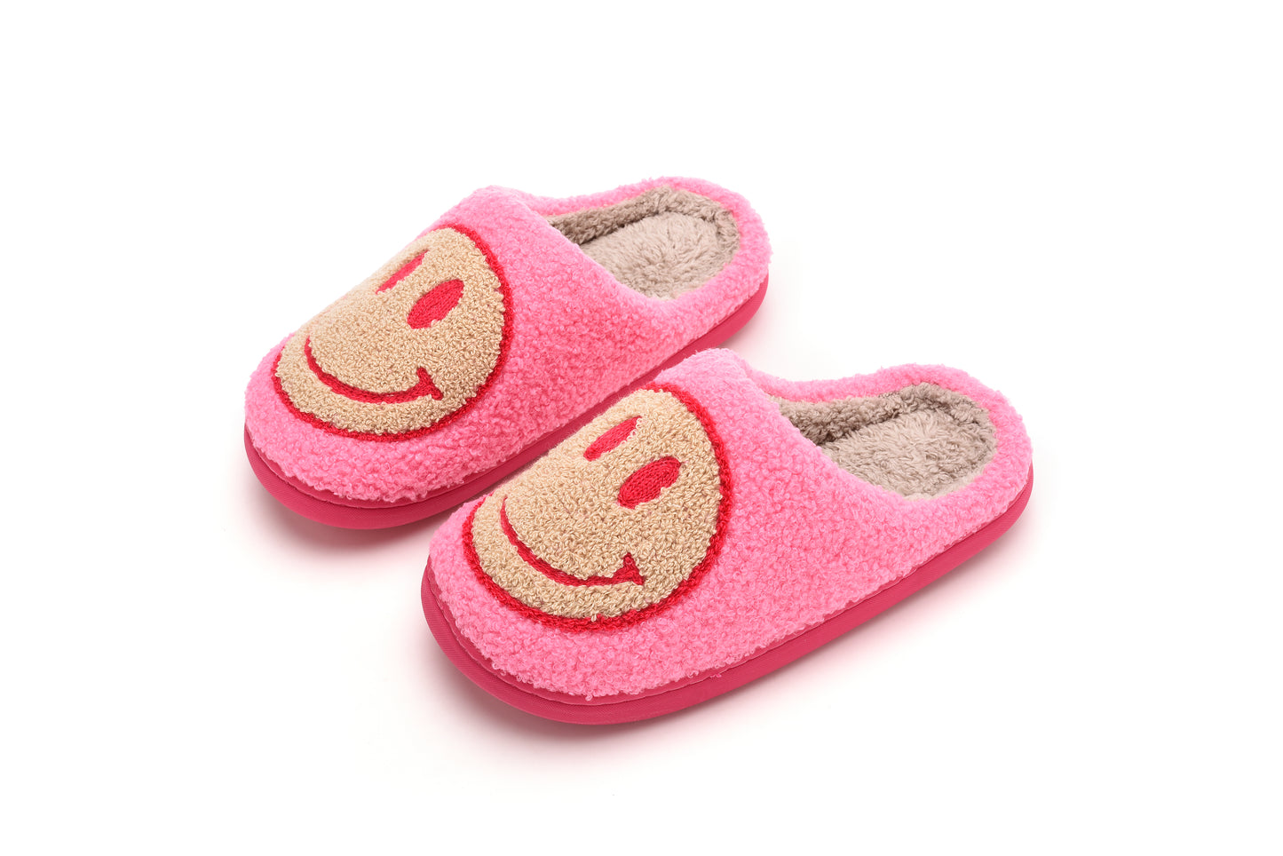 Retro Smile Face Patch Fur Slippers