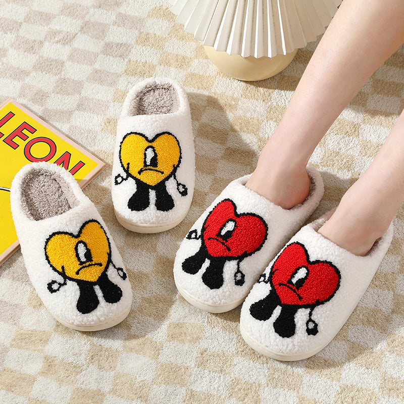 Love Cute Cartoon Illustrated Comfort Cozy Plush Fluffy Fur Slip On Cushion Slippers