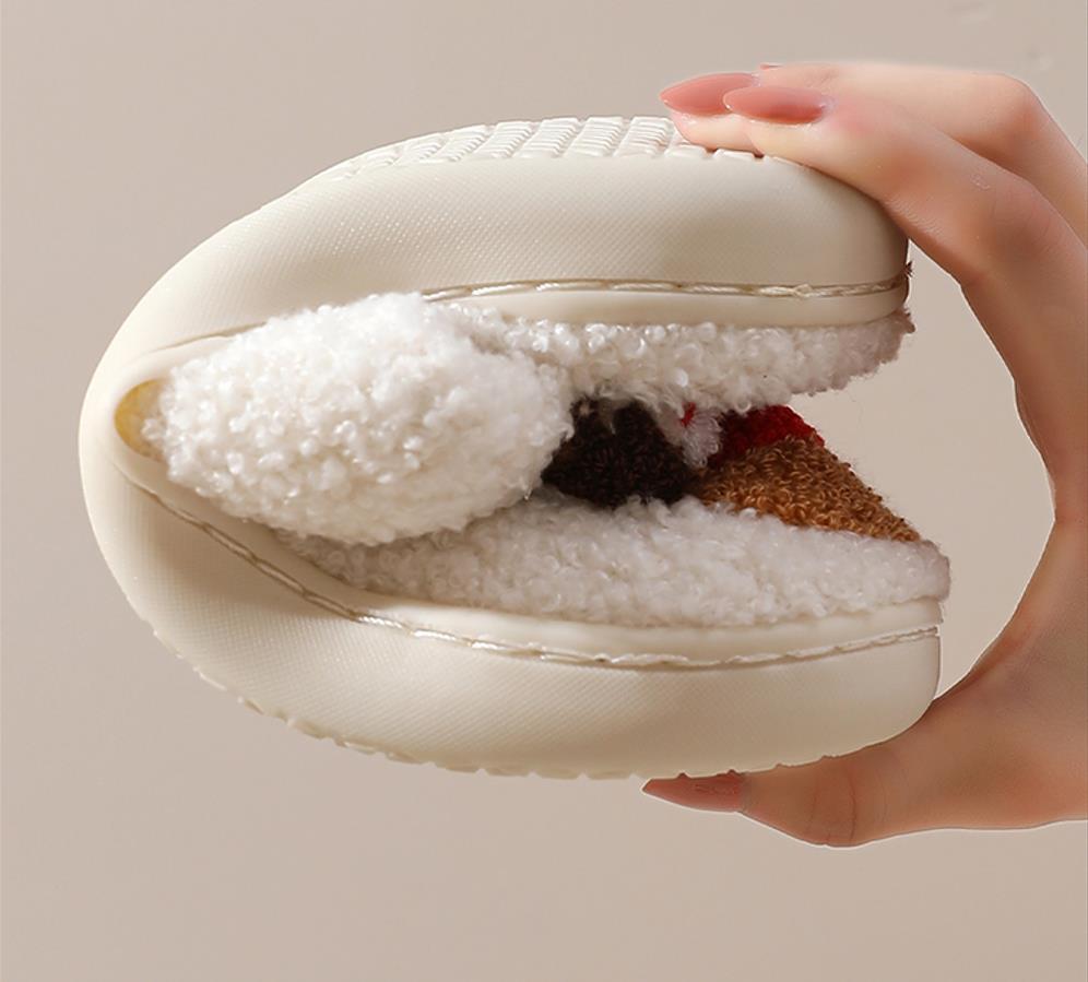 Love Cute Cartoon Illustrated Comfort Cozy Plush Fluffy Fur Slip On Cushion Slippers