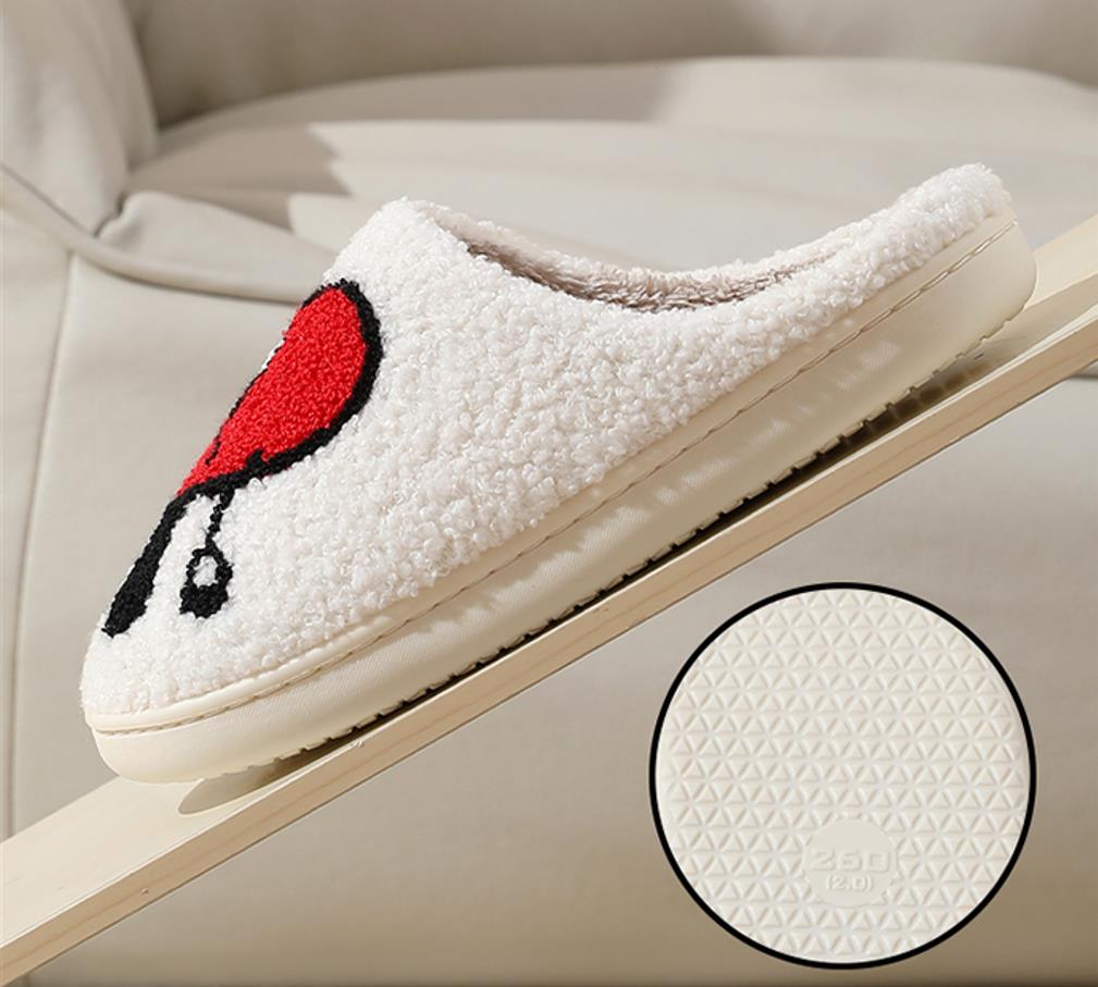Love Cute Cartoon Illustrated Comfort Cozy Plush Fluffy Fur Slip On Cushion Slippers