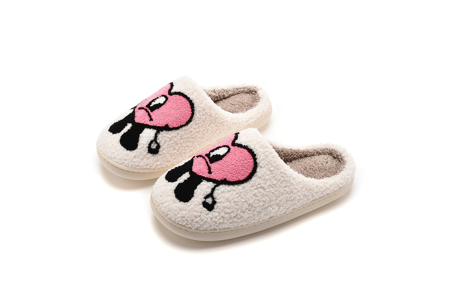 Love Cute Cartoon Illustrated Comfort Cozy Plush Fluffy Fur Slip On Cushion Slippers