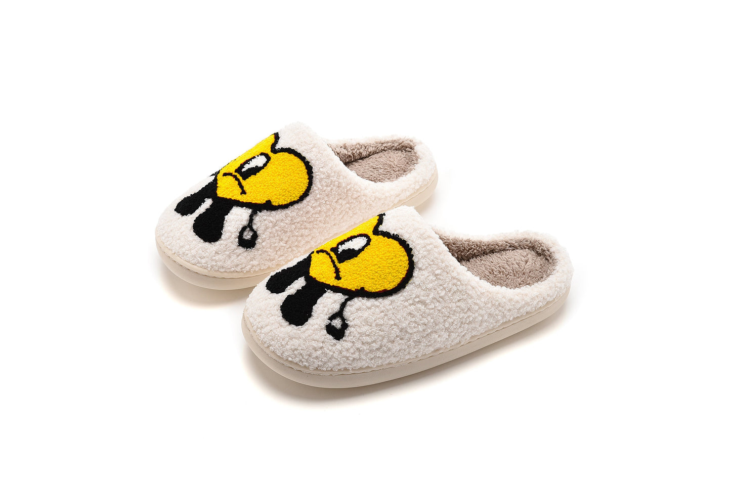 Love Cute Cartoon Illustrated Comfort Cozy Plush Fluffy Fur Slip On Cushion Slippers