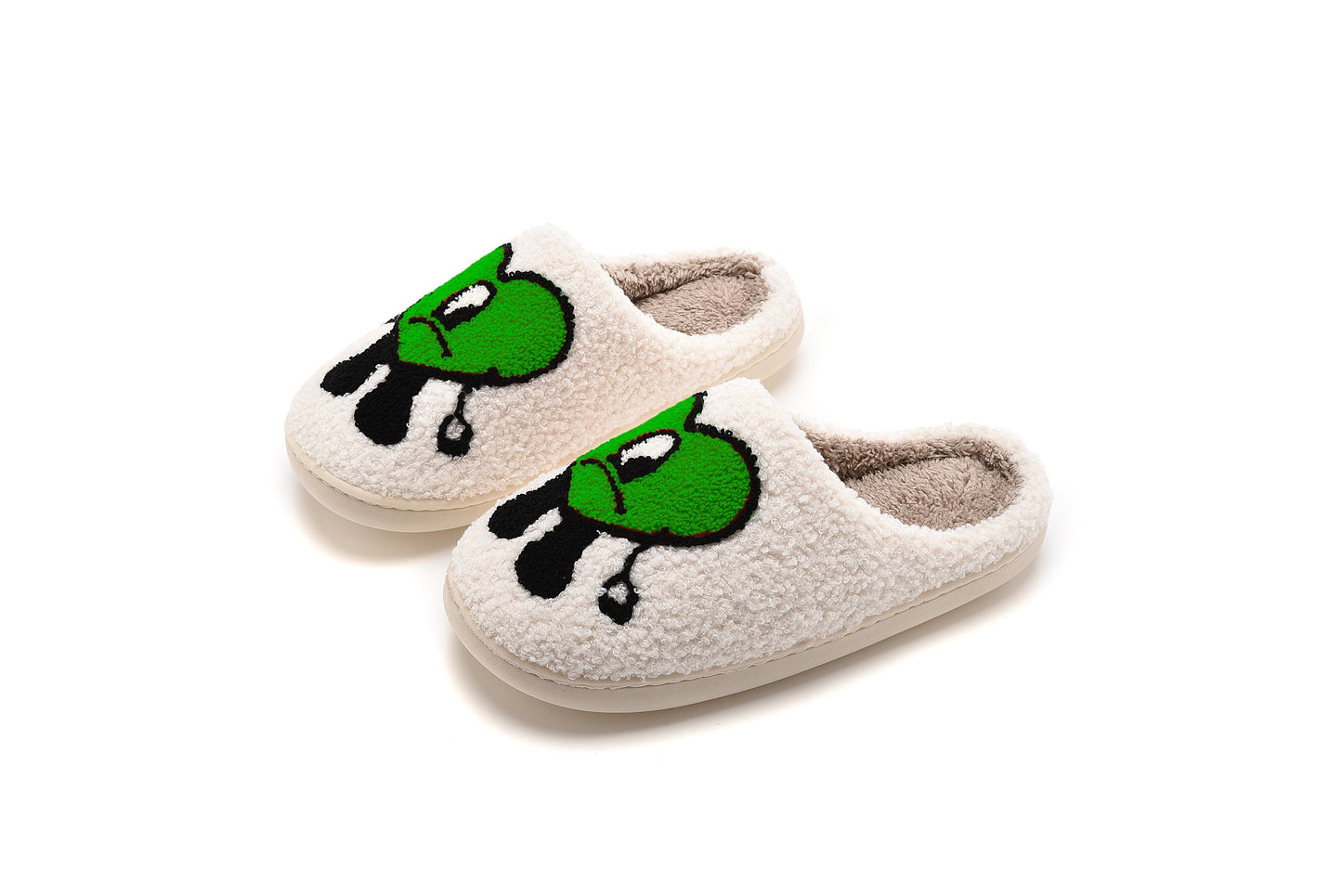 Love Cute Cartoon Illustrated Comfort Cozy Plush Fluffy Fur Slip On Cushion Slippers