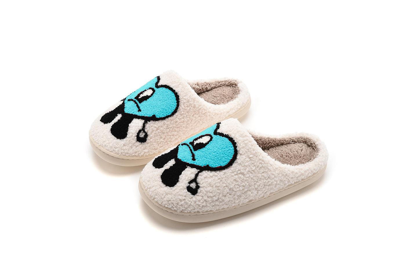 Love Cute Cartoon Illustrated Comfort Cozy Plush Fluffy Fur Slip On Cushion Slippers