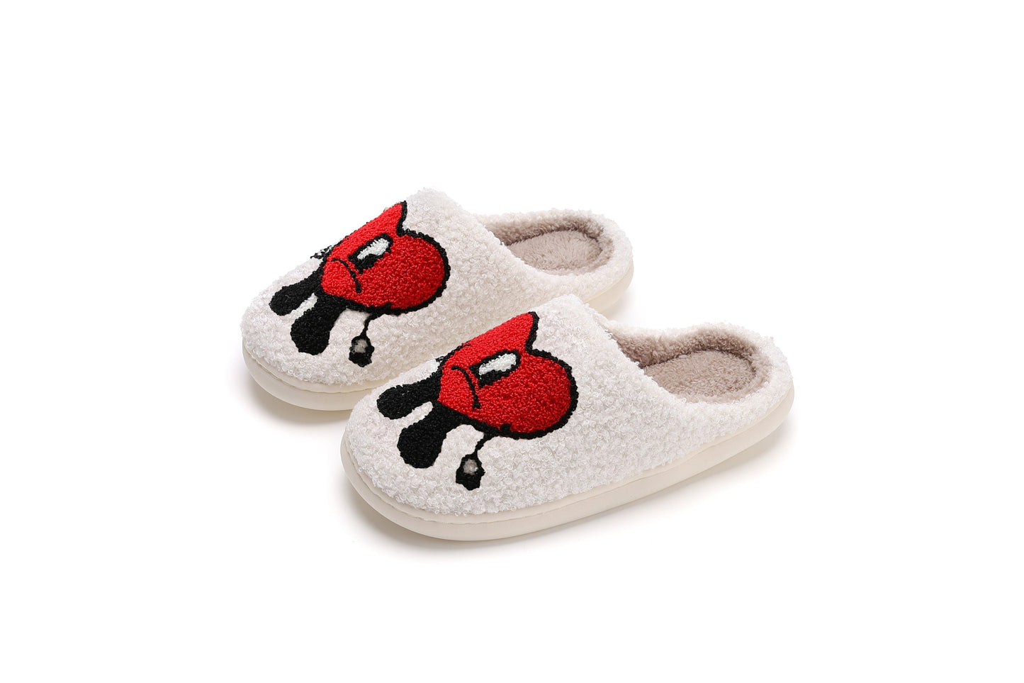 Love Cute Cartoon Illustrated Comfort Cozy Plush Fluffy Fur Slip On Cushion Slippers
