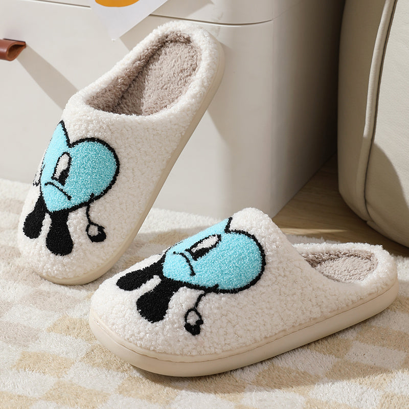 Love Cute Cartoon Illustrated Comfort Cozy Plush Fluffy Fur Slip On Cushion Slippers