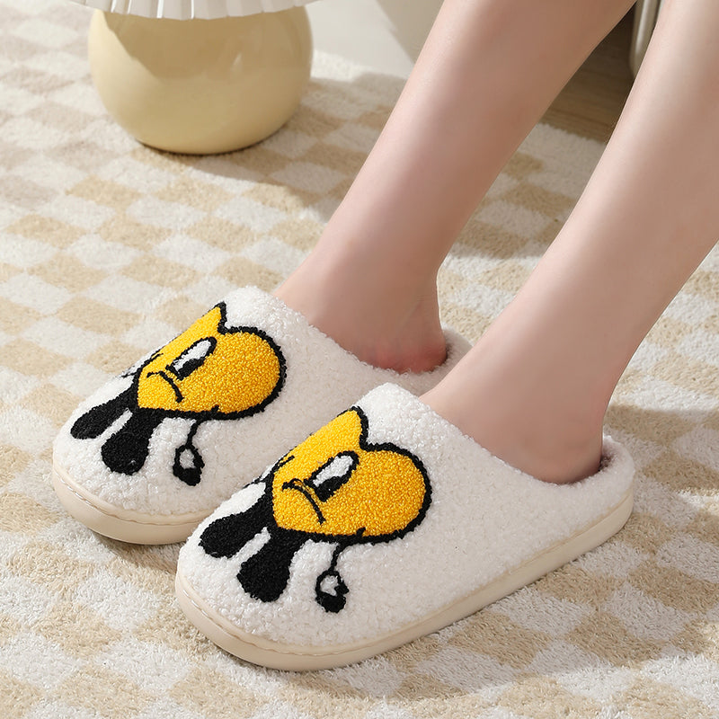 Love Cute Cartoon Illustrated Comfort Cozy Plush Fluffy Fur Slip On Cushion Slippers