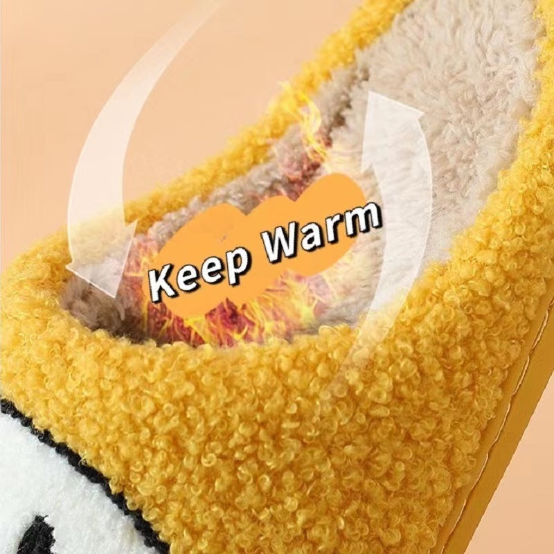 Retro Smile Face Patch Fur Slippers