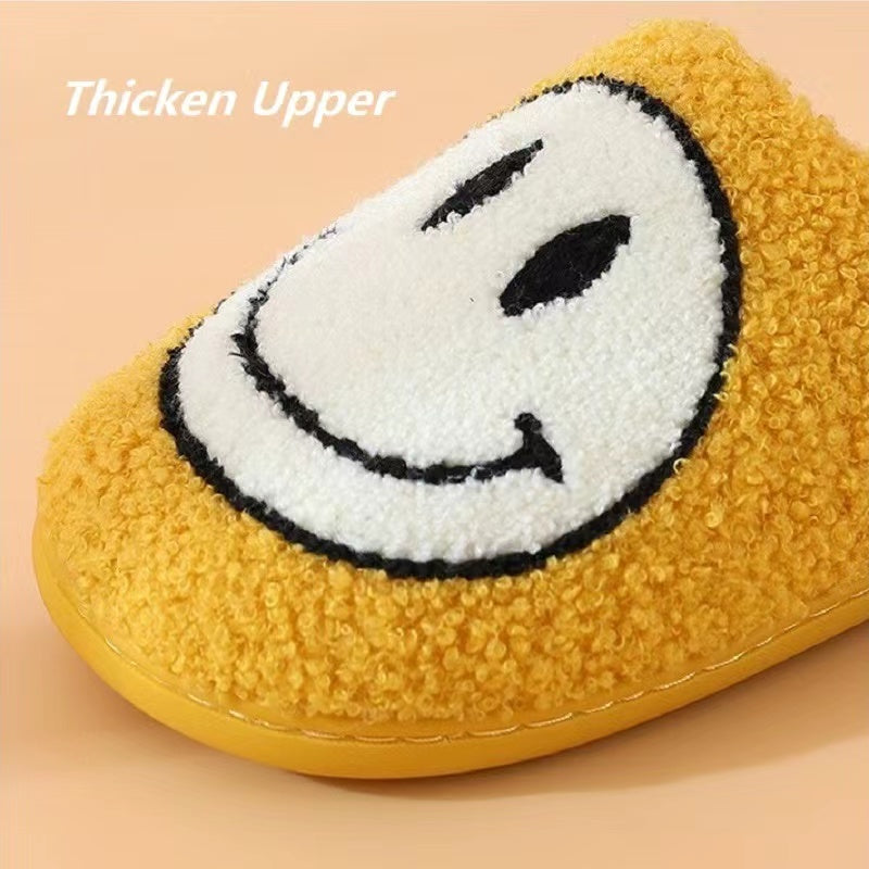 Retro Smile Face Patch Fur Slippers