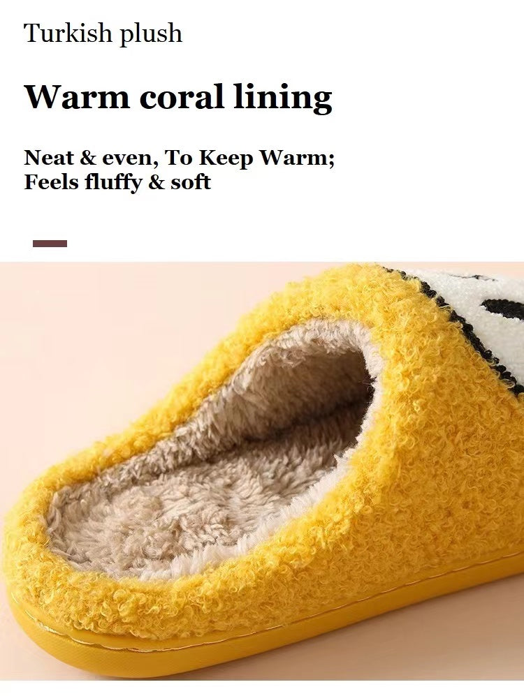 Retro Smile Face Patch Fur Slippers