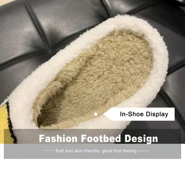 Retro Smile Face Patch Fur Slippers