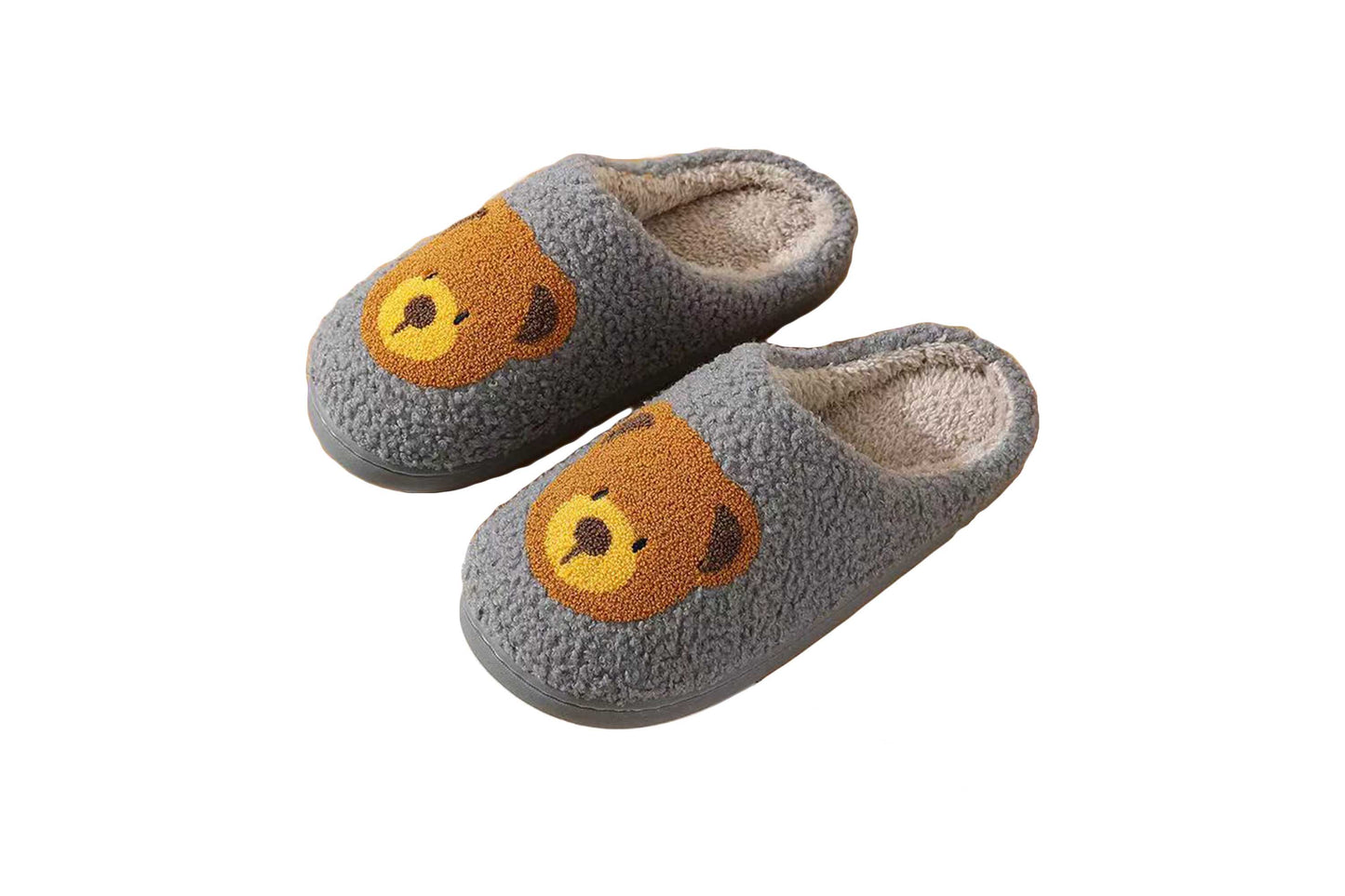 Cute Bear Illustrated Comfort Cozy Plush Fluffy Fur Slip On Cushion Slippers