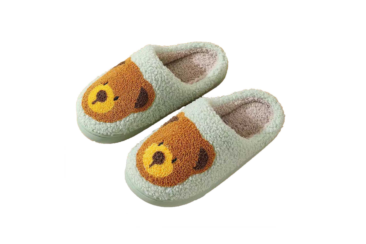 Cute Bear Illustrated Comfort Cozy Plush Fluffy Fur Slip On Cushion Slippers