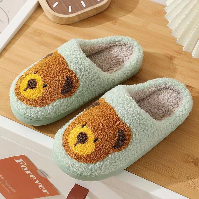 Cute Bear Illustrated Comfort Cozy Plush Fluffy Fur Slip On Cushion Slippers
