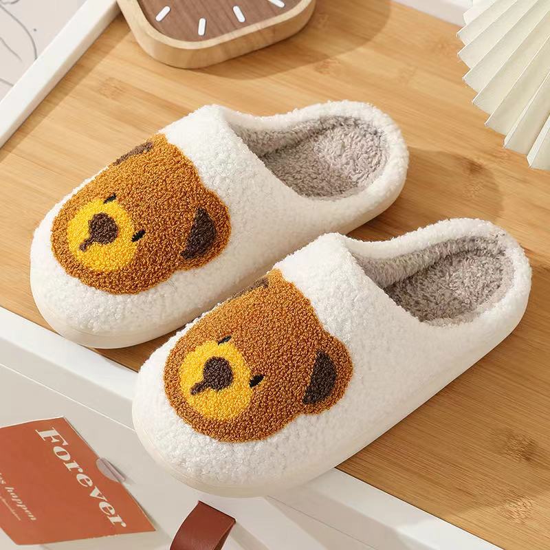 Cute Bear Illustrated Comfort Cozy Plush Fluffy Fur Slip On Cushion Slippers