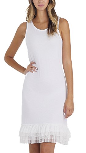 Women's Sleeveless Round Neck Full Slip Dress With Polka Dot Mesh Trim - Shop Lev
