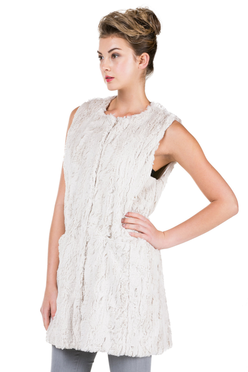 Women's Faux Fur Long Vest with Pocket on the Front - Shop Lev