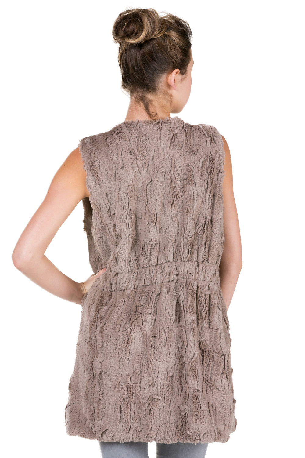 Women's Faux Fur Long Vest with Pocket on the Front - Shop Lev