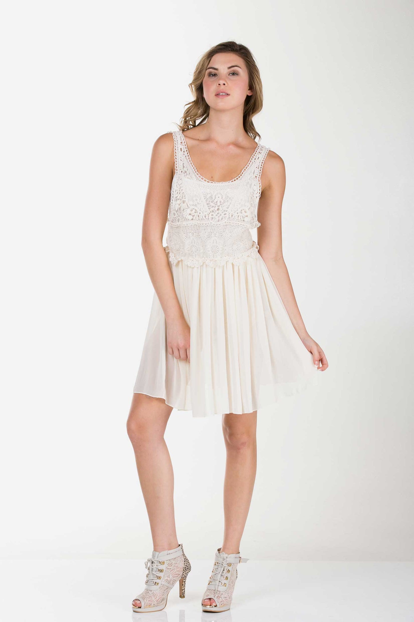 Women's See-through Cotton Lace Top with Midi Skirt Dress - Shop Lev