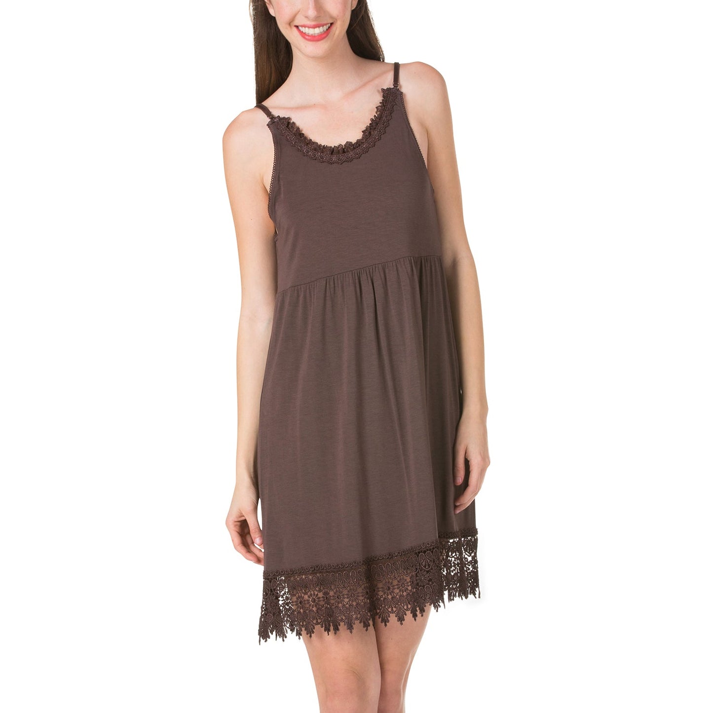 Modal Flare Lace Trim Slip Dress with Adjustable Straps - Shop Lev