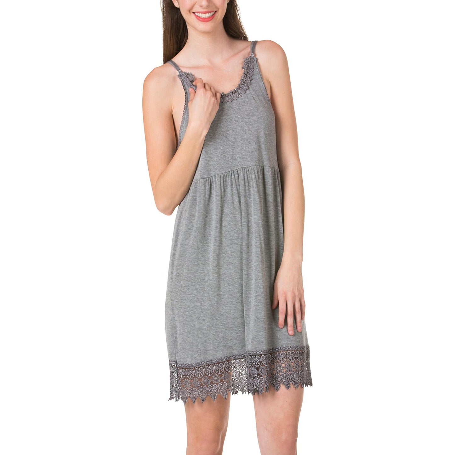 Modal Flare Lace Trim Slip Dress with Adjustable Straps - Shop Lev