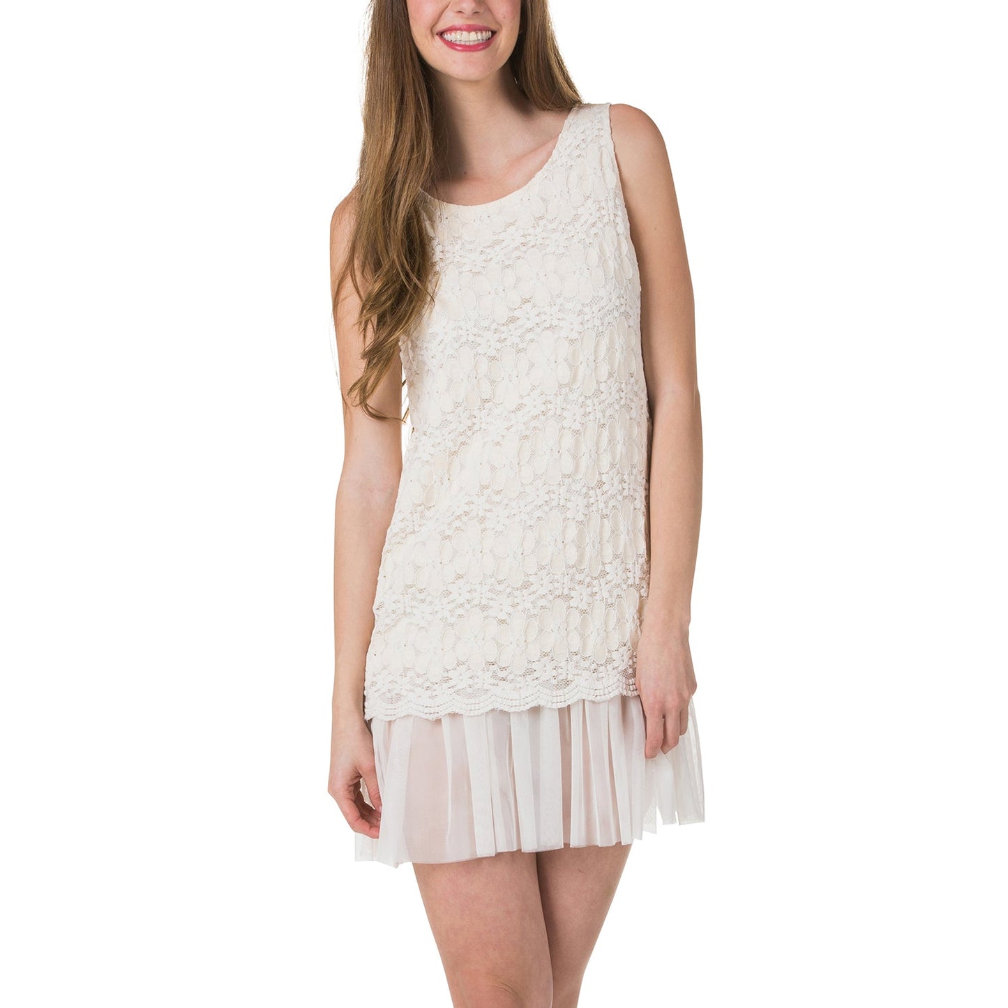 Lace Lined Sleeveless Mini Tunic Dress with Mesh Bottom - Shop Lev