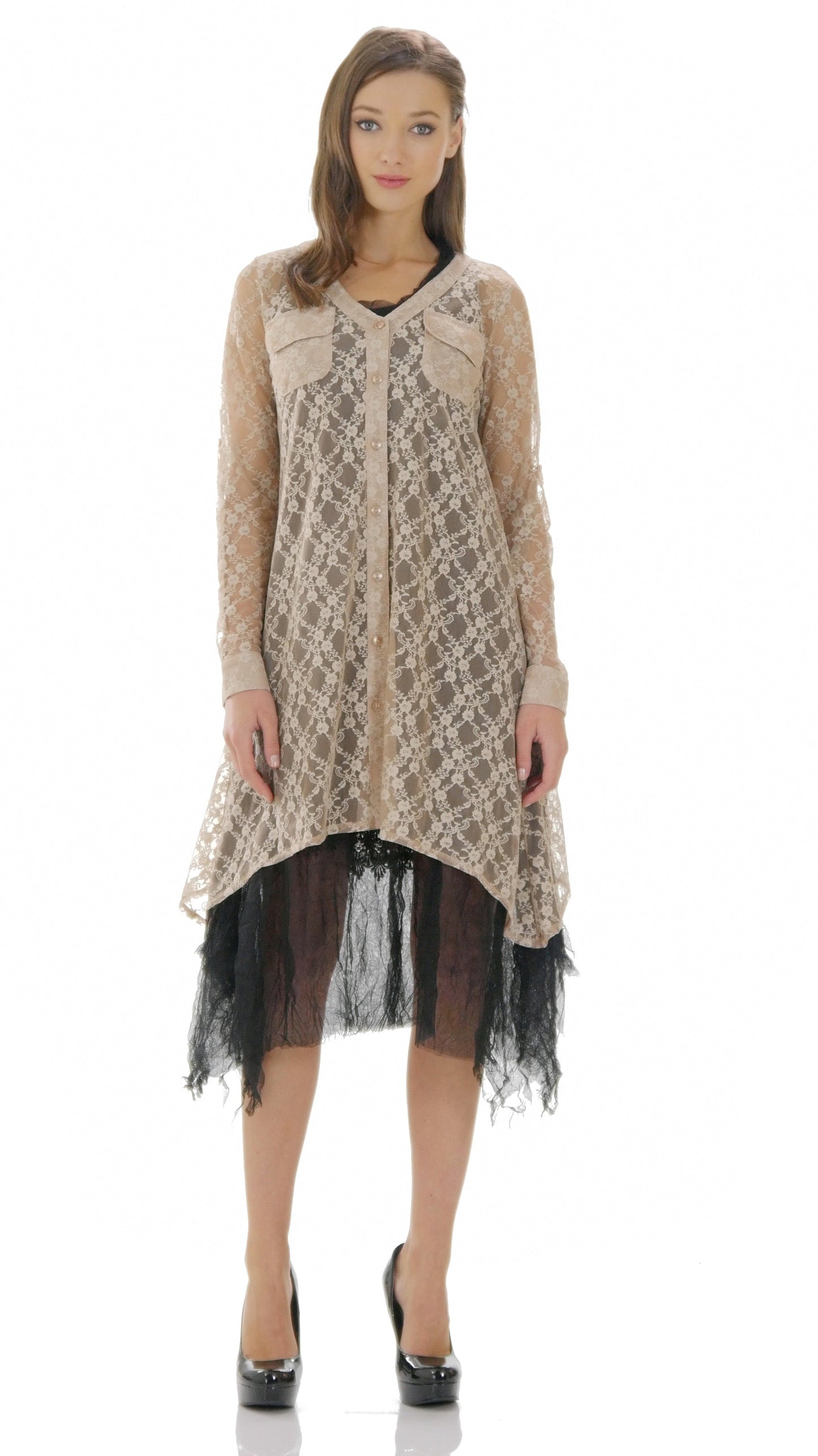 Lace A line see-through shirt Tunic - Shop Lev