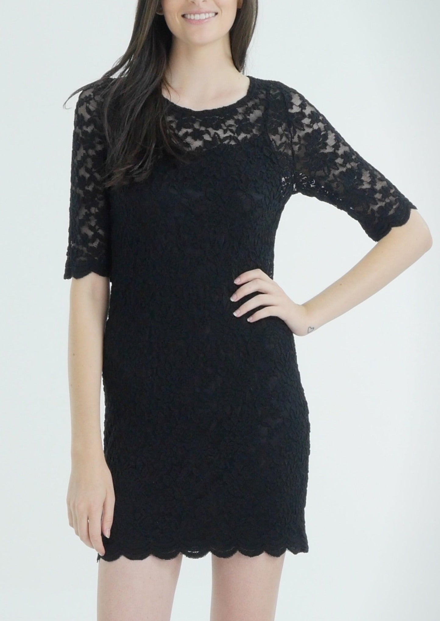 Sheer Lace Bodycon Quarter Sleeve Tunic Dress - Shop Lev