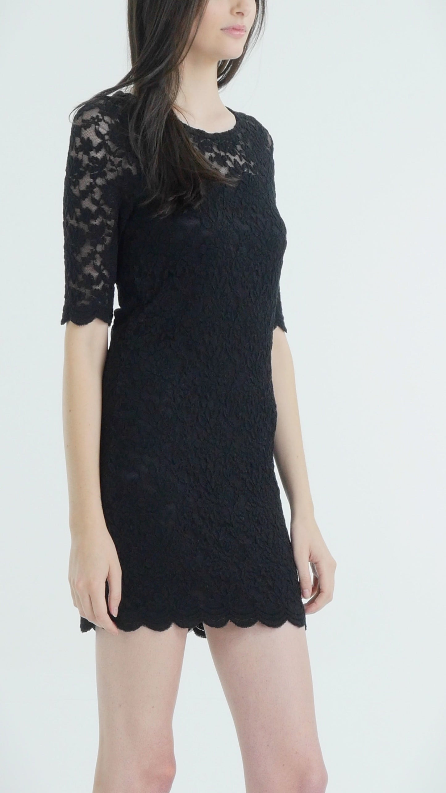 Sheer Lace Bodycon Quarter Sleeve Tunic Dress - Shop Lev
