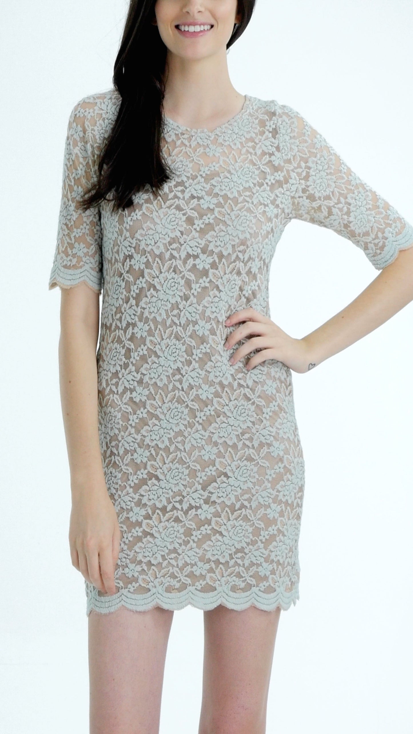 Sheer Lace Bodycon Quarter Sleeve Tunic Dress - Shop Lev