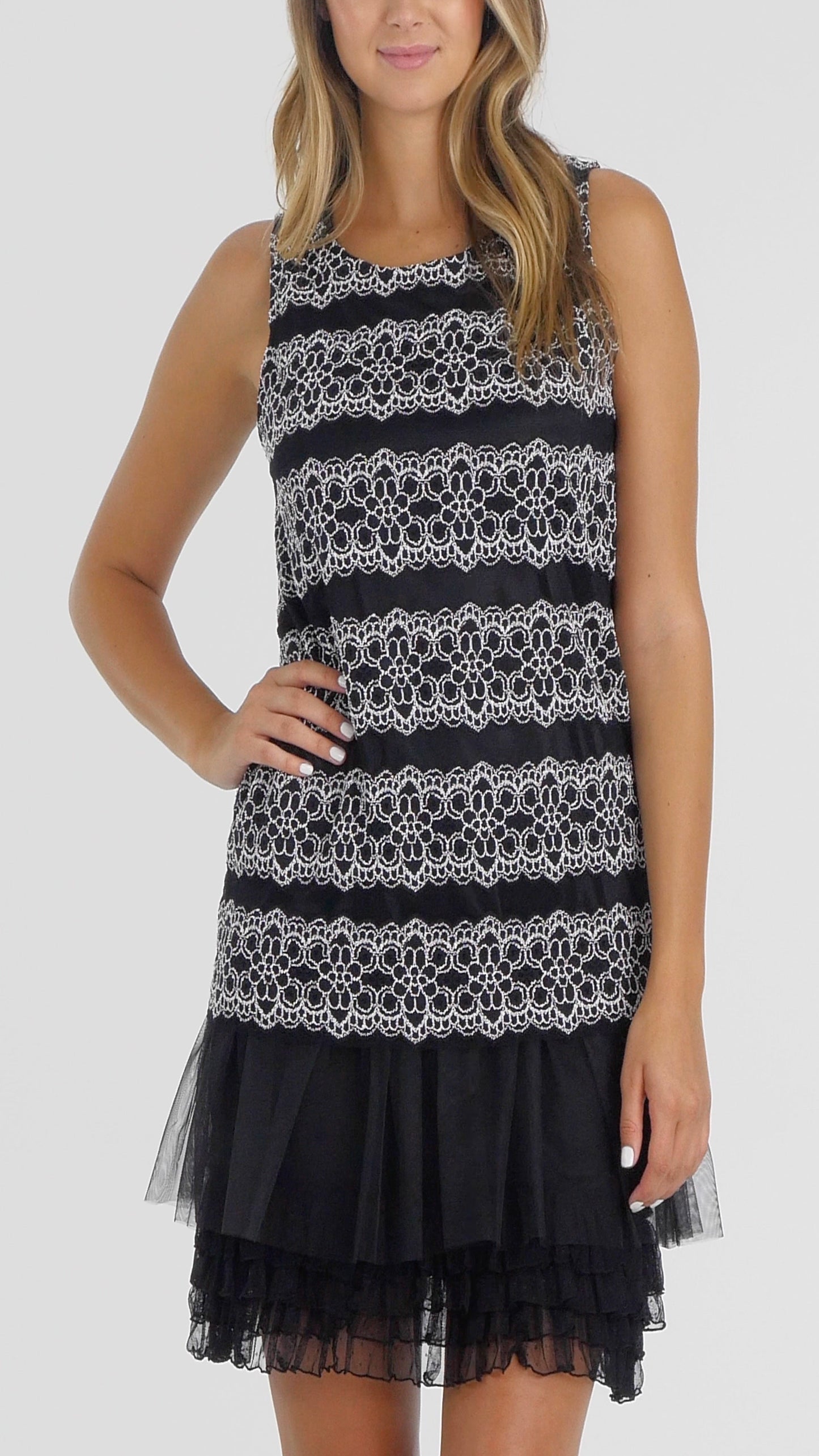 Stripe Lace Dress with Mesh Bottom - Shop Lev