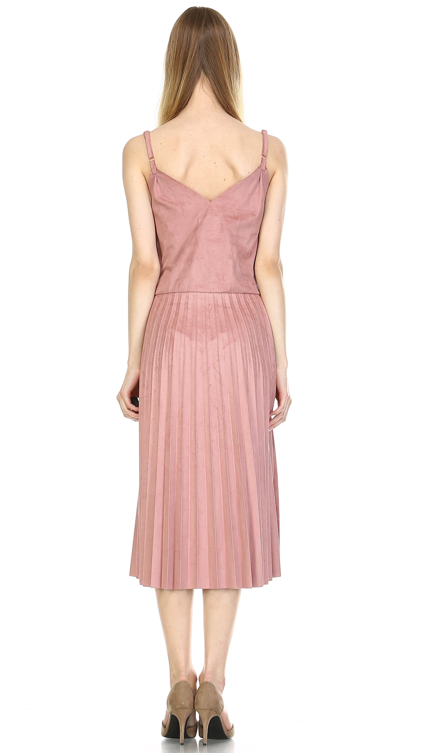 V Neck Swede Pleated Dress - Shop Lev