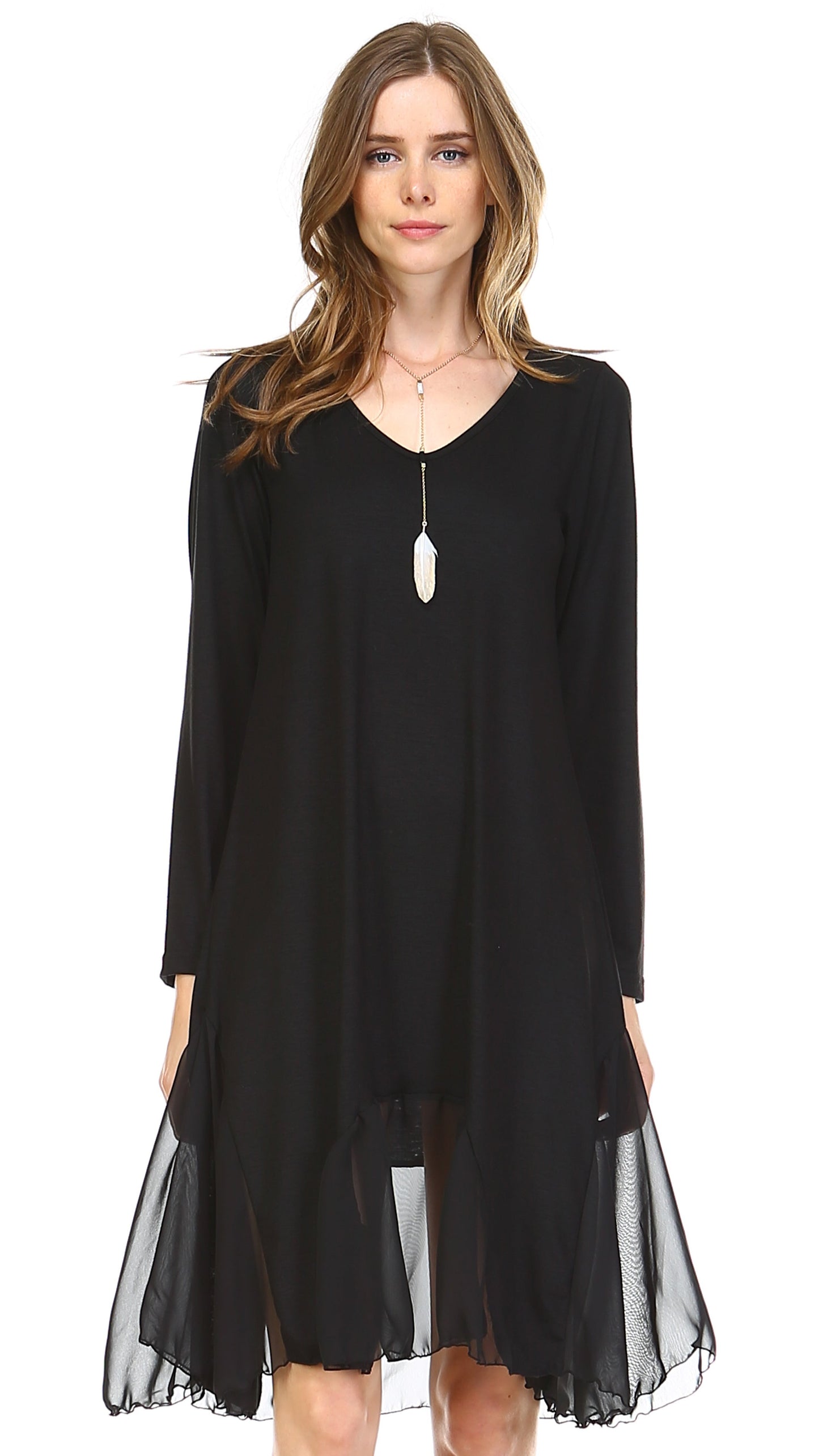 Bottom Scooped Long Sleeve Tunic Dress - Shop Lev