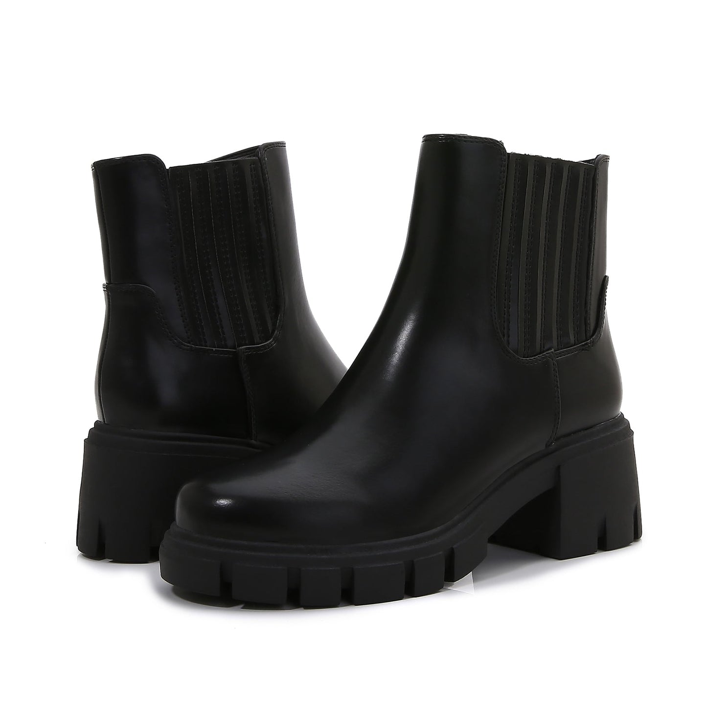 Women PU Leather Chunky Platform Chelsea Boots Zip Up Ankle Booties