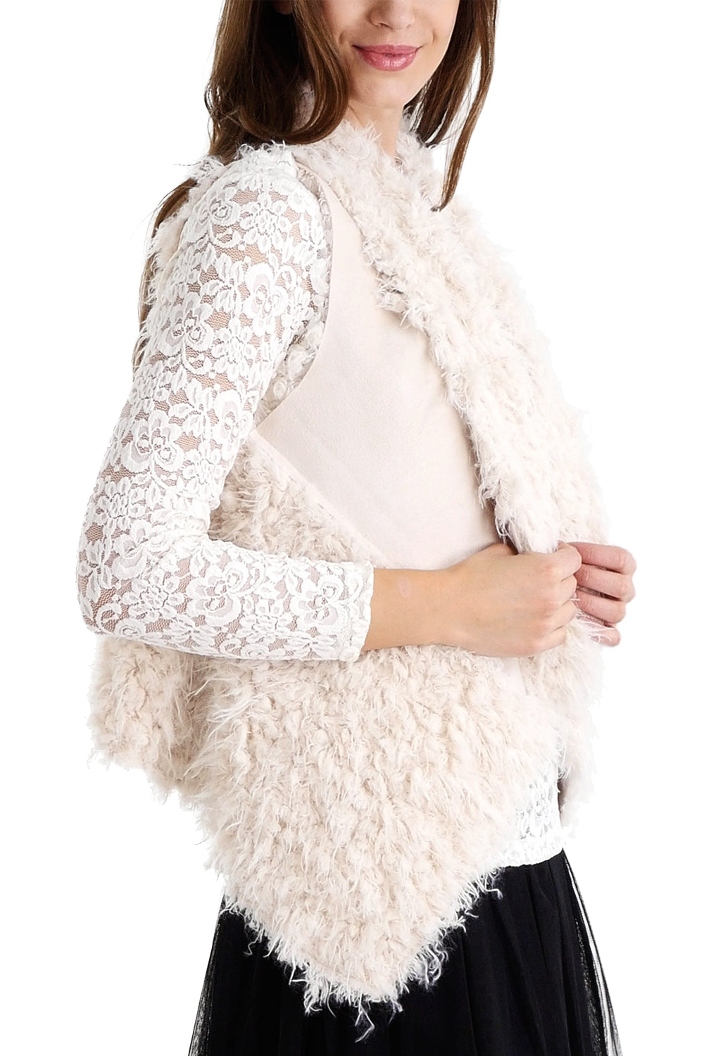 Women's Faux Fur and Synthetic Swede Short Vest - Shop Lev