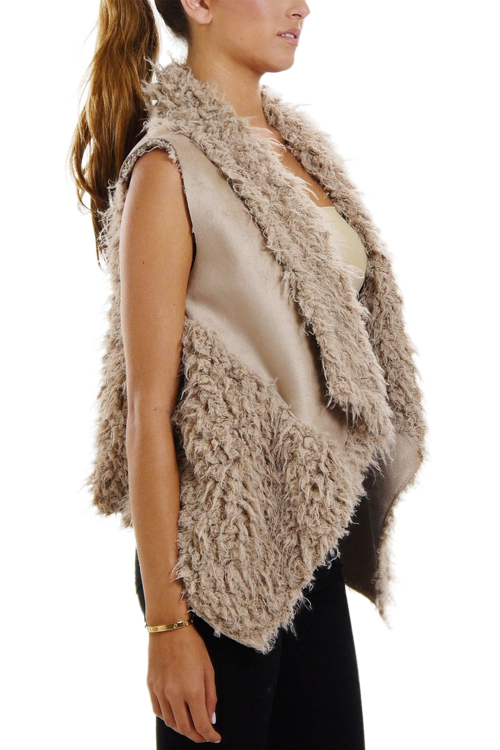 Women's Faux Fur and Synthetic Swede Short Vest - Shop Lev