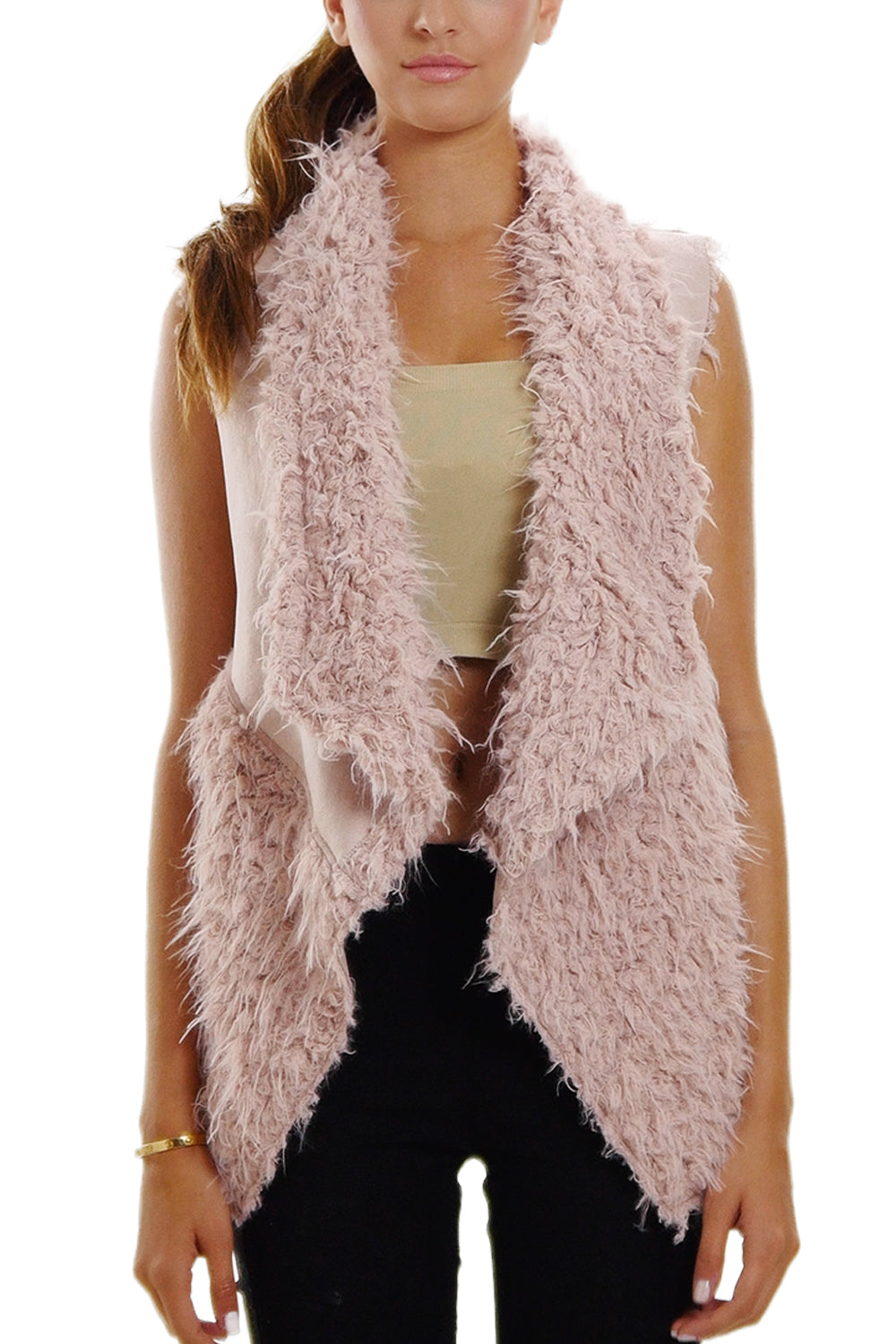 Women's Faux Fur and Synthetic Swede Short Vest - Shop Lev