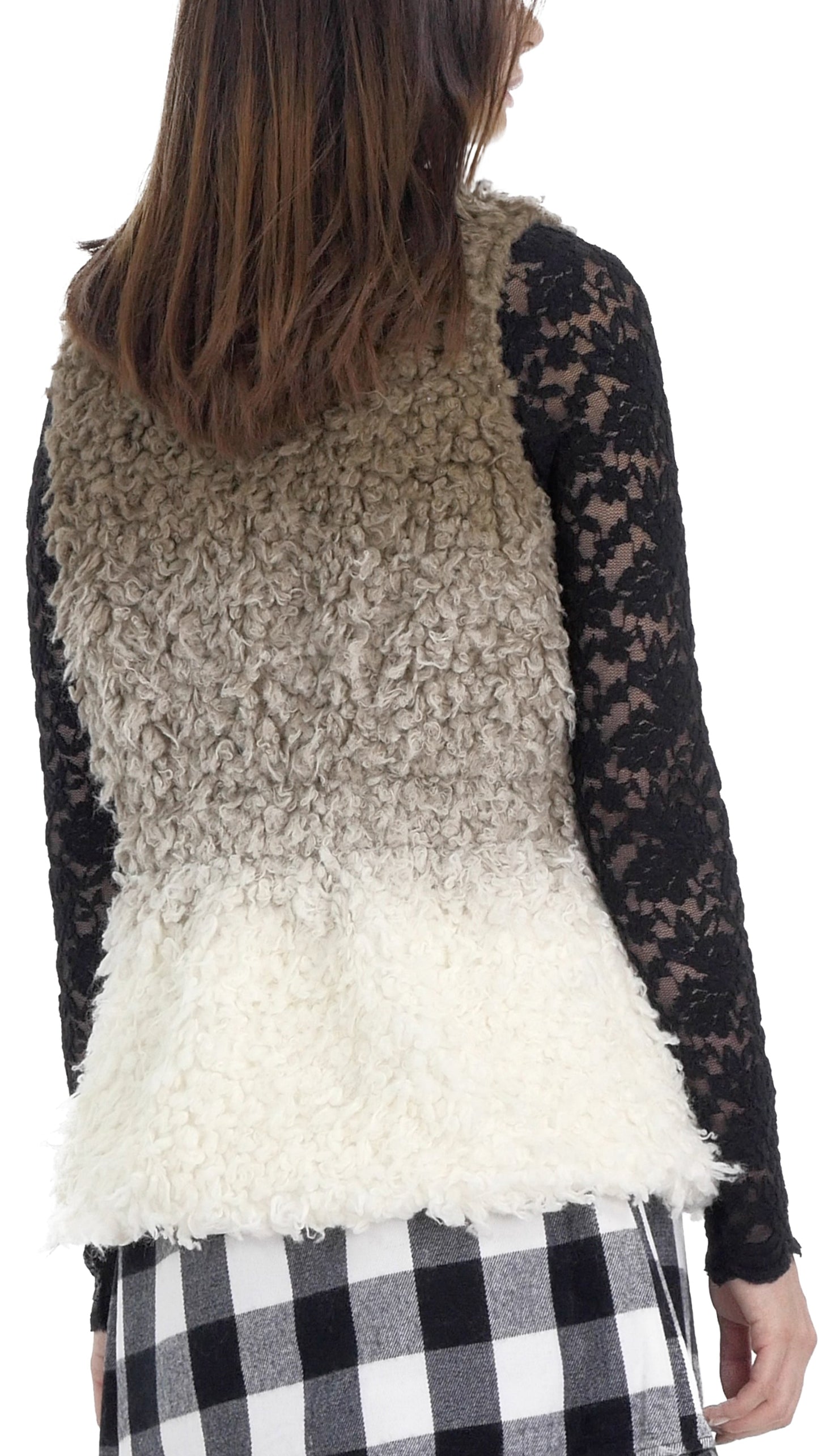 Sheep Faux Fur Ombre Open Vest - Shop Lev