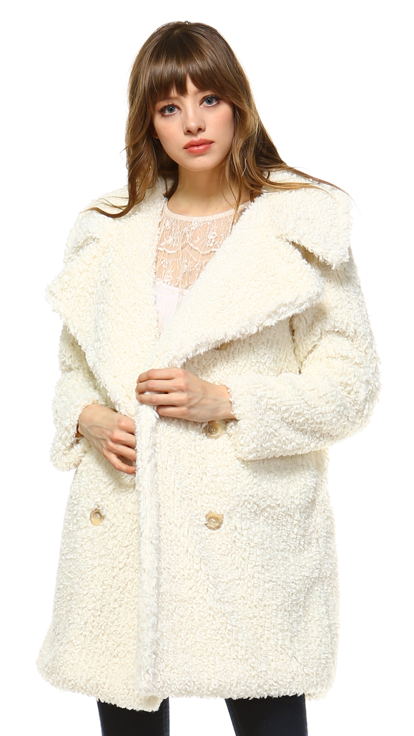 Faux Fur Double Breasted Shearling Coat - Shop Lev