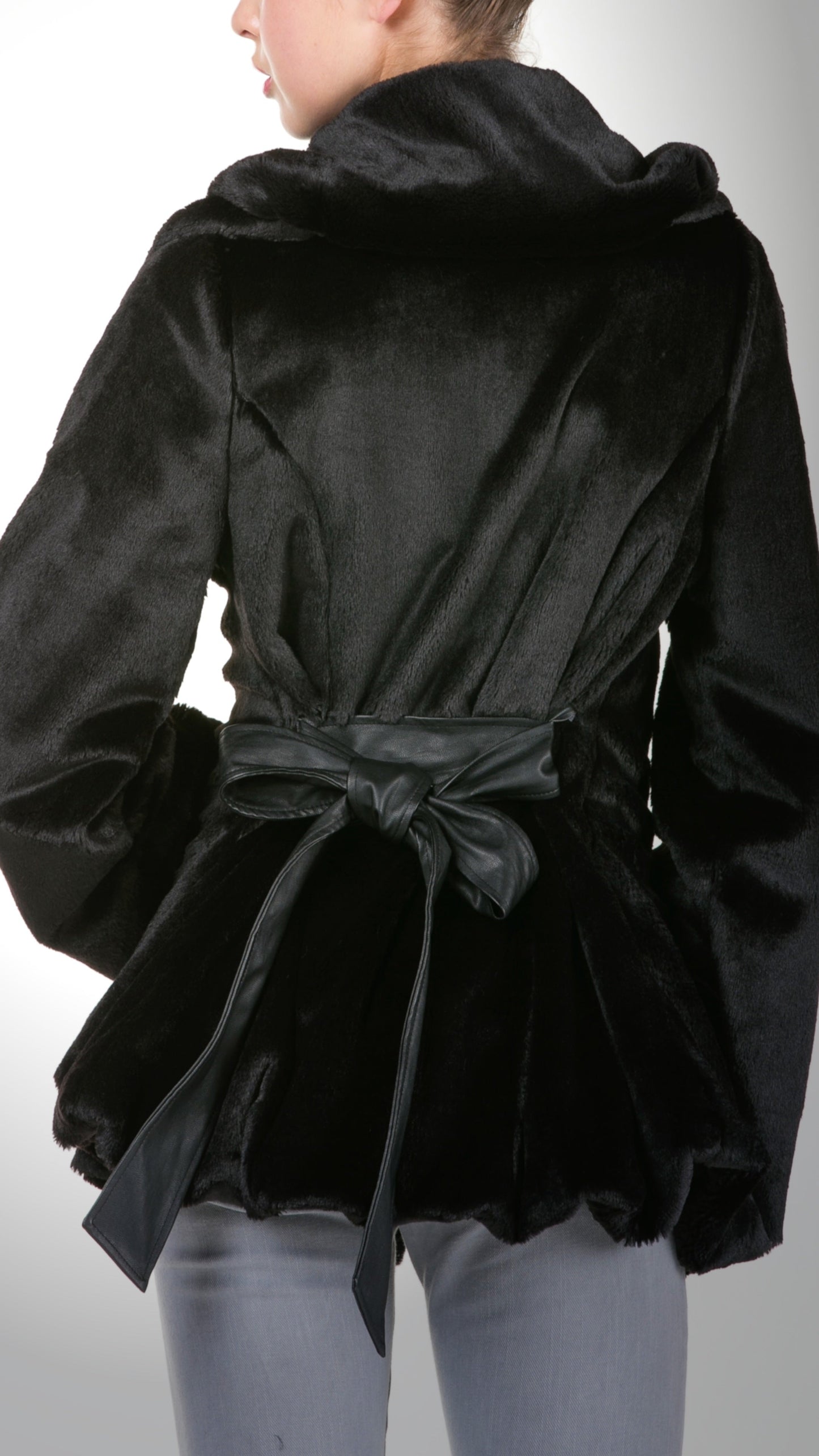 Solid Faux Fur Open Jacket with Belt - Shop Lev