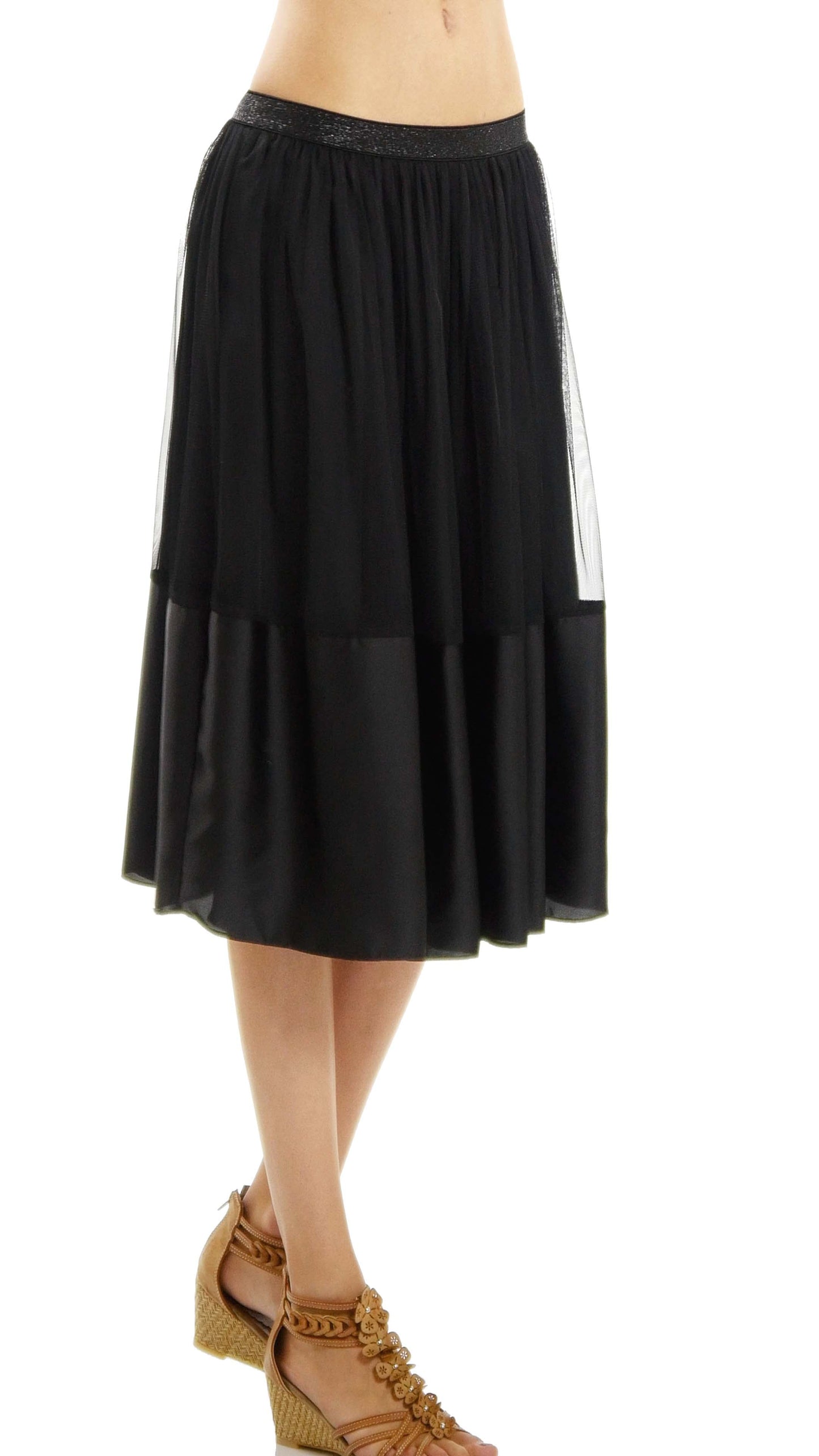 Women's Wide Satin Finished Midi Tulle Ballet Skirt - Shop Lev