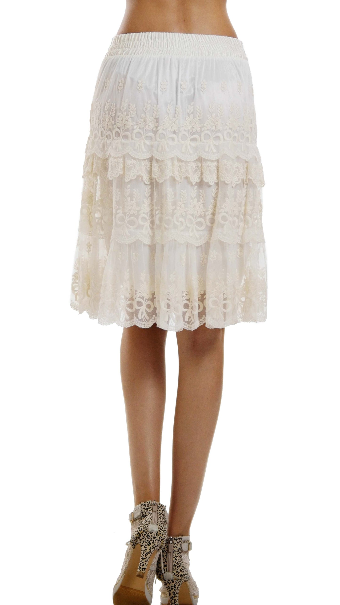 Women's Short Mesh and Ribbon Lace Ruffles Skirt - Shop Lev