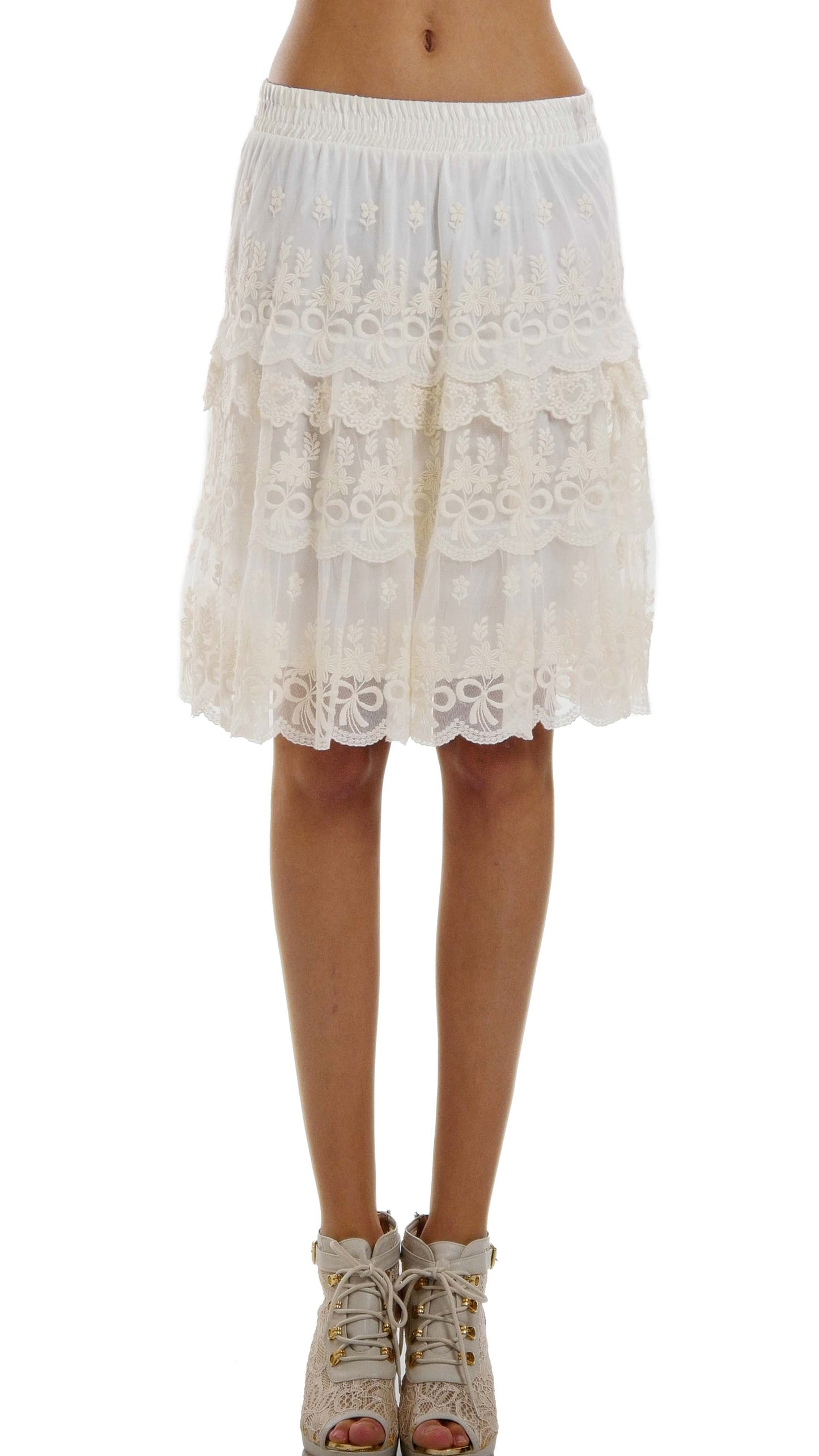 Women's Short Mesh and Ribbon Lace Ruffles Skirt - Shop Lev