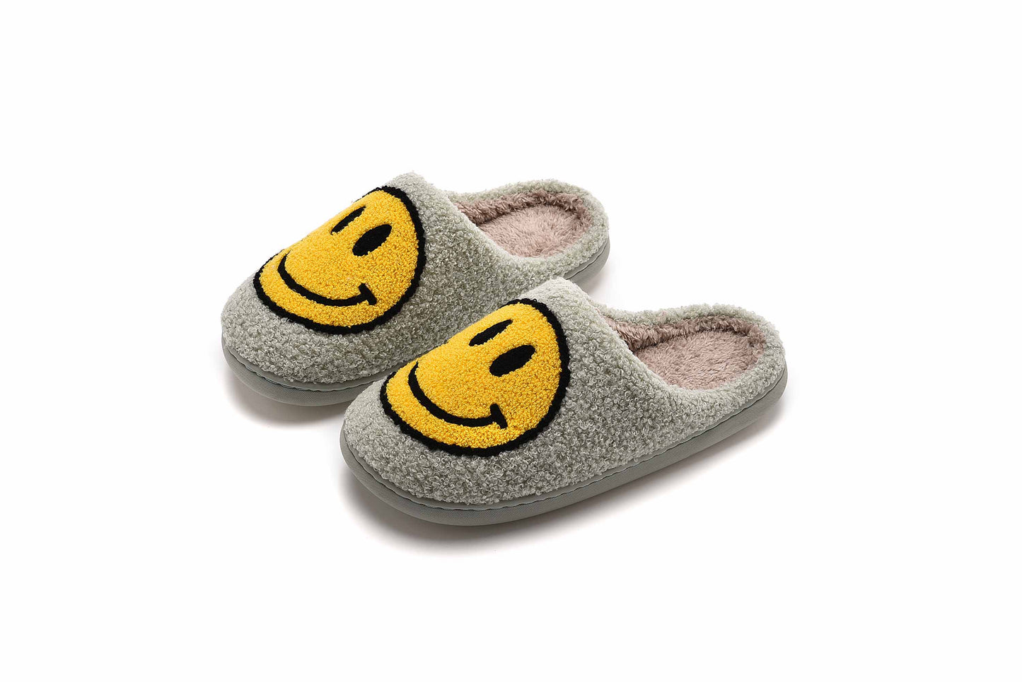 Retro Smile Face Patch Fur Slippers