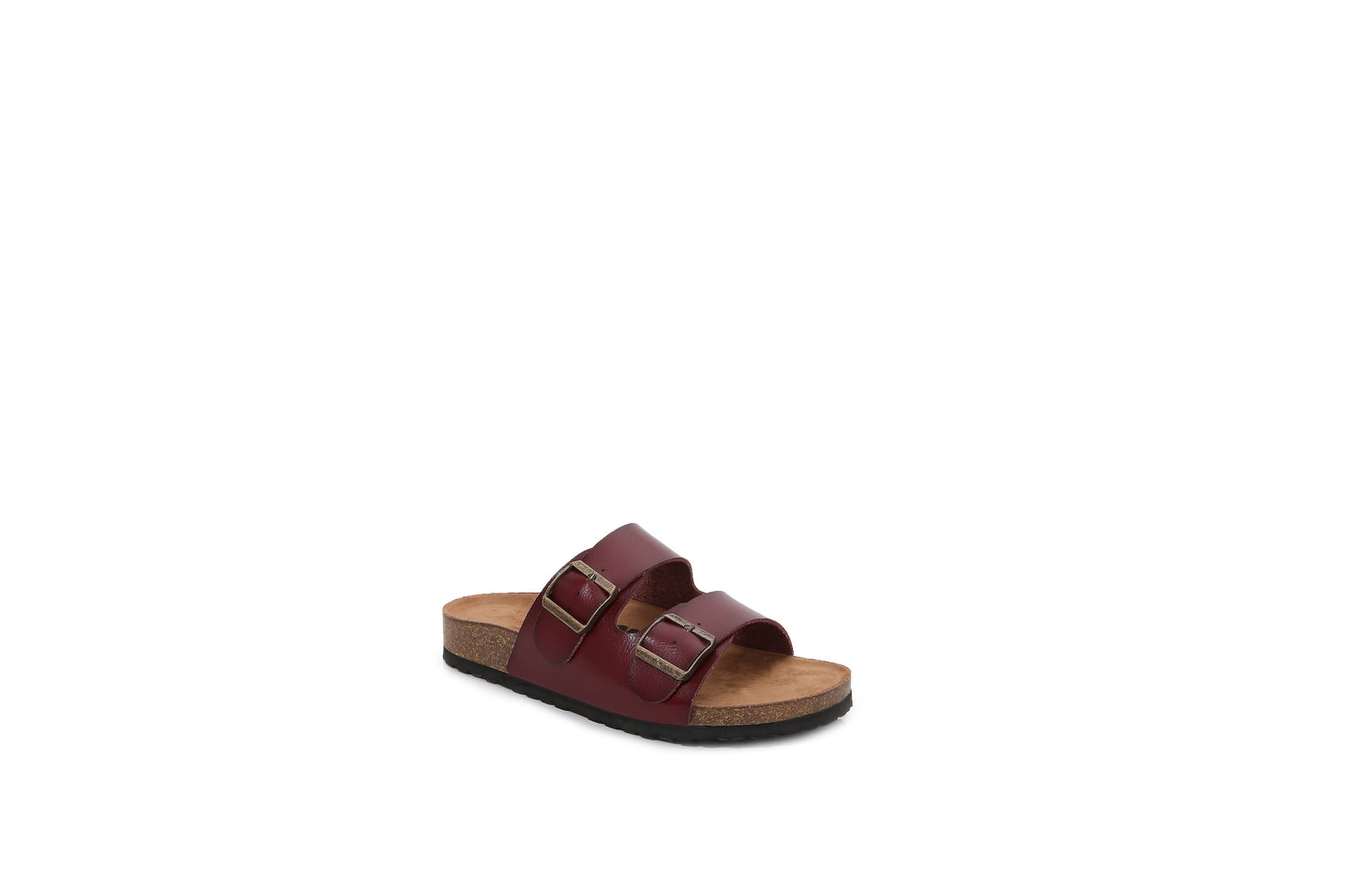 Women Soft Cork Cushioned Footbed PU Leather Double Strap Slider Sandal (Premium PU)