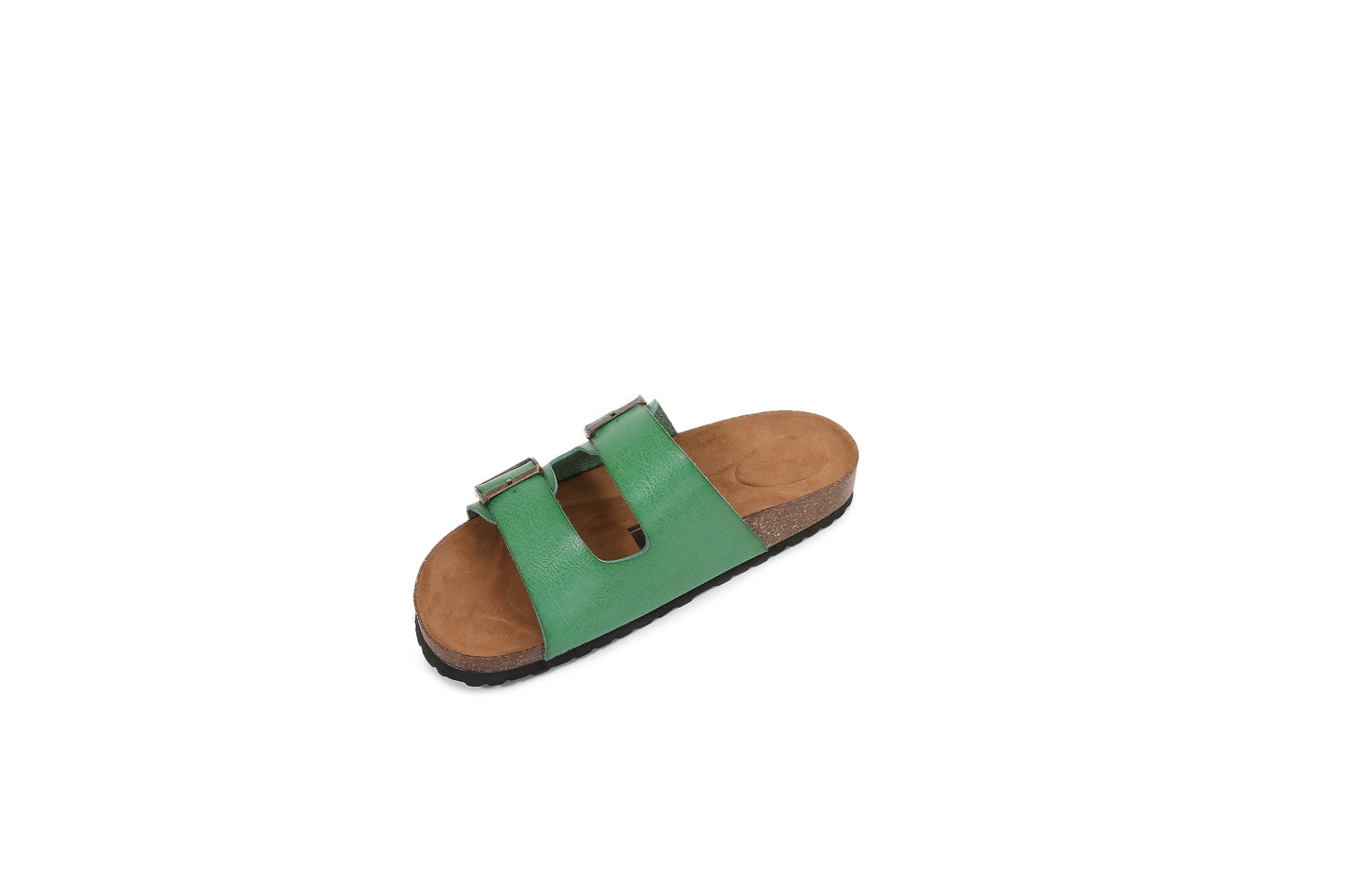 Women Soft Cork Cushioned Footbed PU Leather Double Strap Slider Sandal (Premium PU)