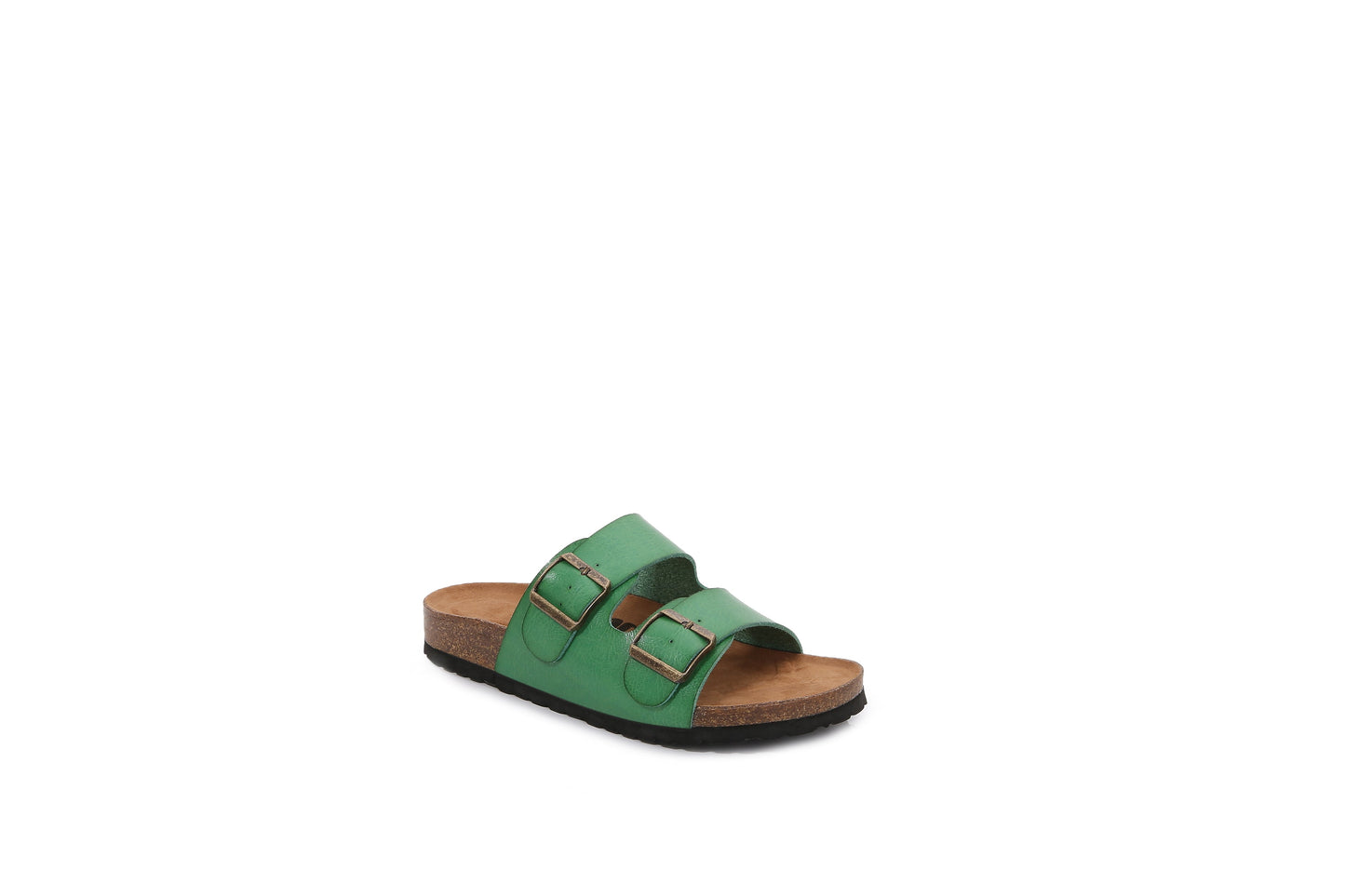 Women Soft Cork Cushioned Footbed PU Leather Double Strap Slider Sandal (Premium PU)