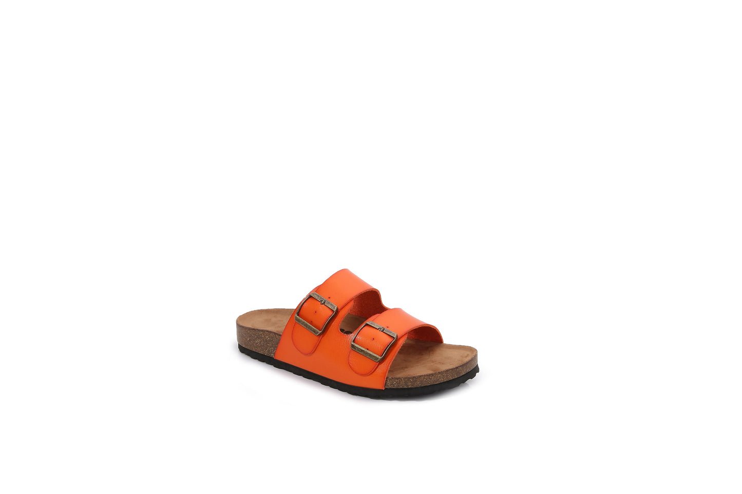 Women Soft Cork Cushioned Footbed PU Leather Double Strap Slider Sandal (Premium PU)