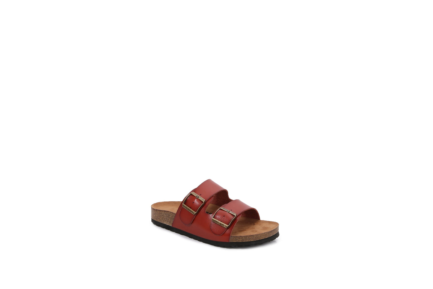 Women Soft Cork Cushioned Footbed PU Leather Double Strap Slider Sandal (Premium PU)