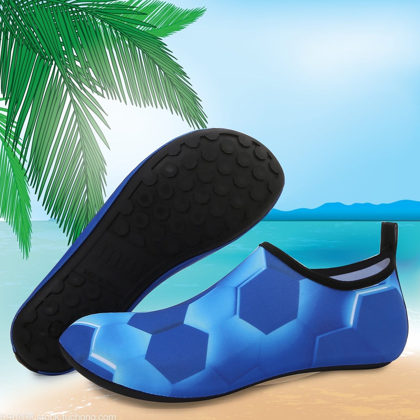 Men and Women a Slip On Barefoot Quick-Dry Beach Aqua Yoga Water Shoes (Hexagon/Blue)